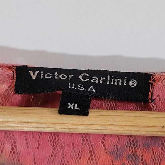 VICTOR CARLINI Floral Lace Top Sz XL Lettuce Trim 90s 2000s Watercolor Pink - Picture 5 of 8